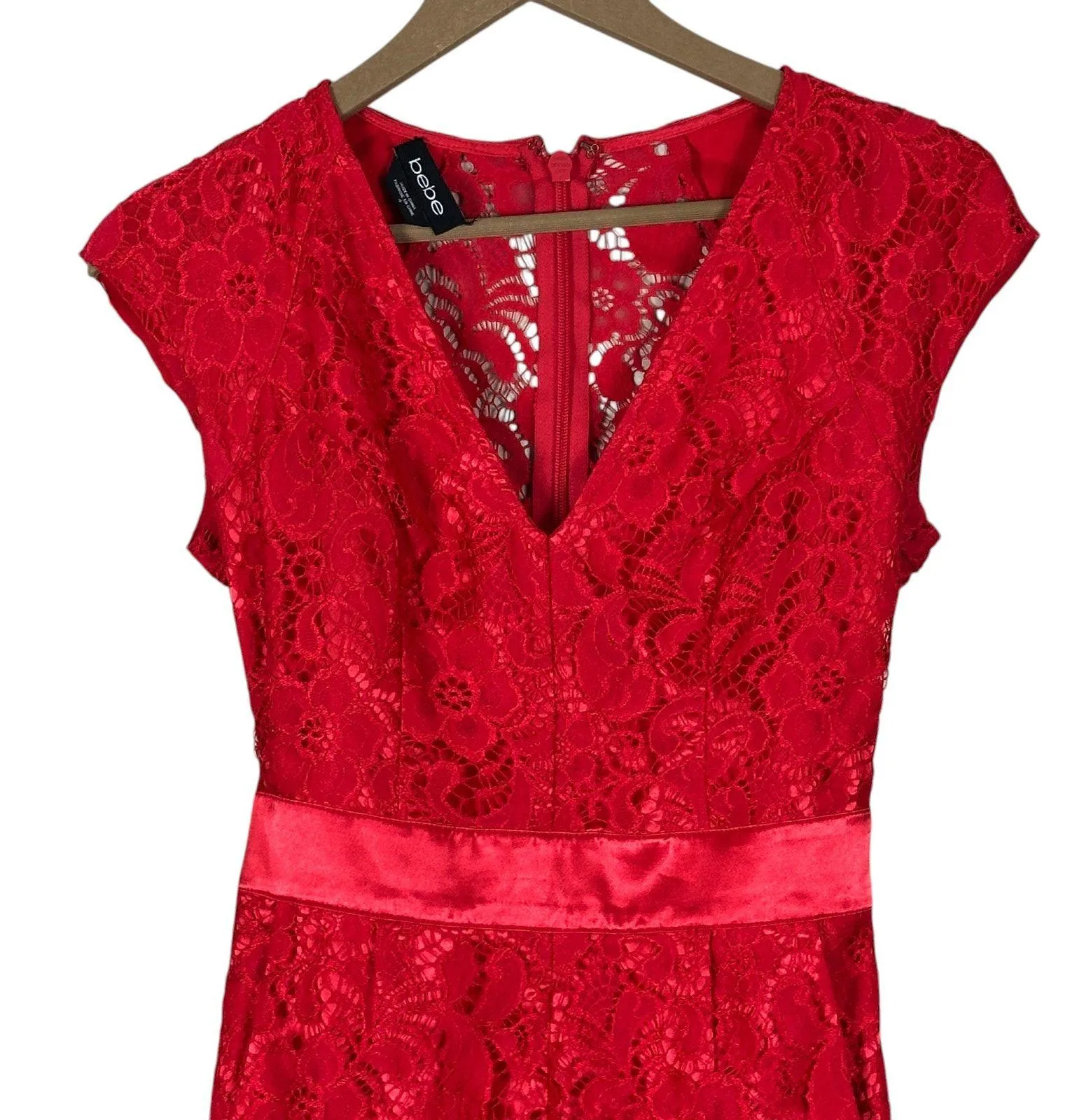NWT Bebe Lace Romper Womens 4 Red Belted Sexy Y2K Coquette Holiday Night Out - Image 2