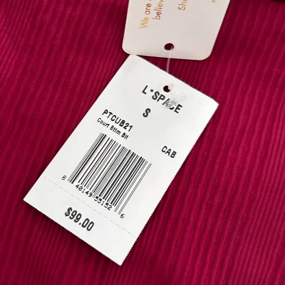 L*space Burgundy ribbed high-waisted Court bitsy pointe bikini bottoms sz S - Image 4