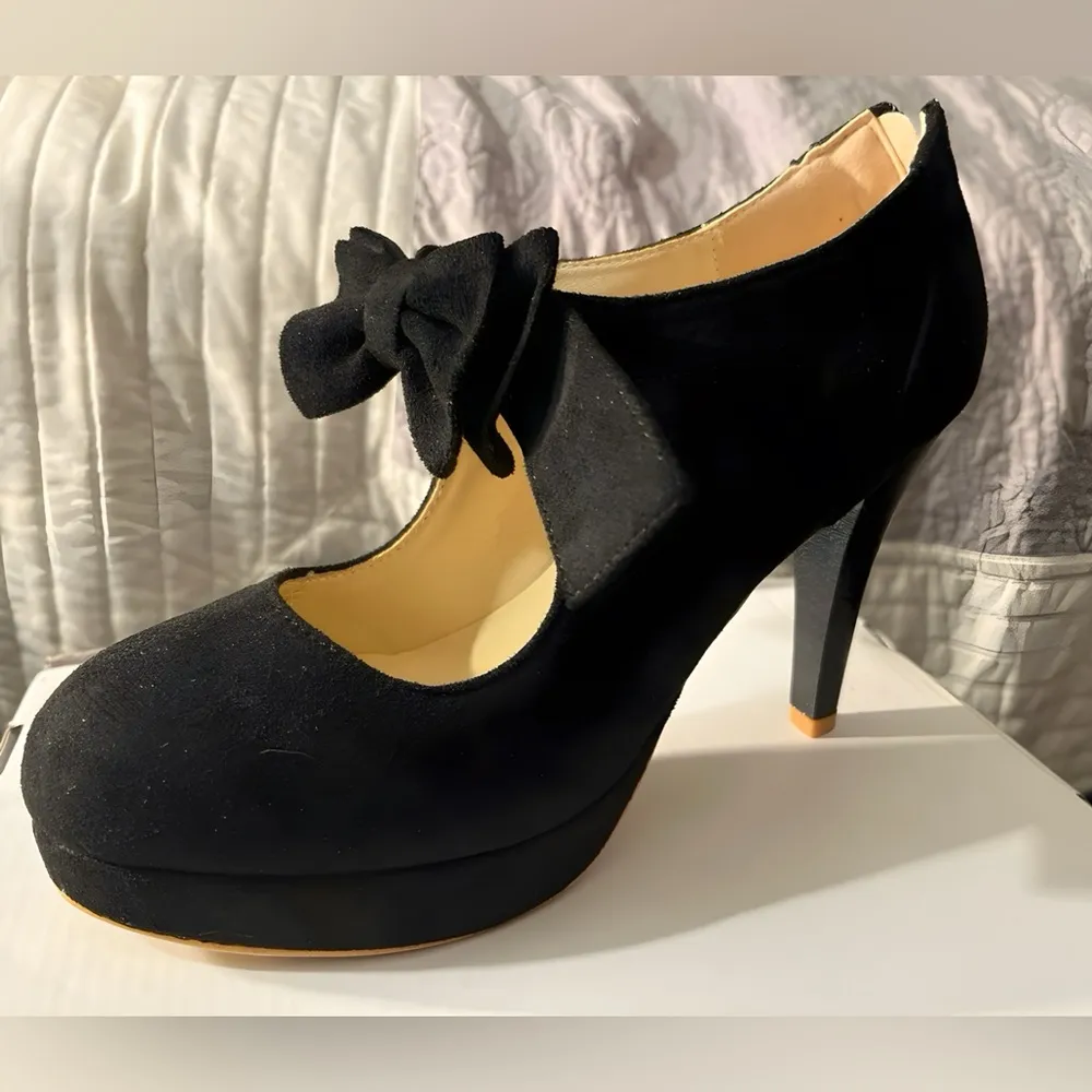 Women's Black Bow Mary Jane High Heel Closed Toe Platform Dress Pumps Size undefined - Image 2