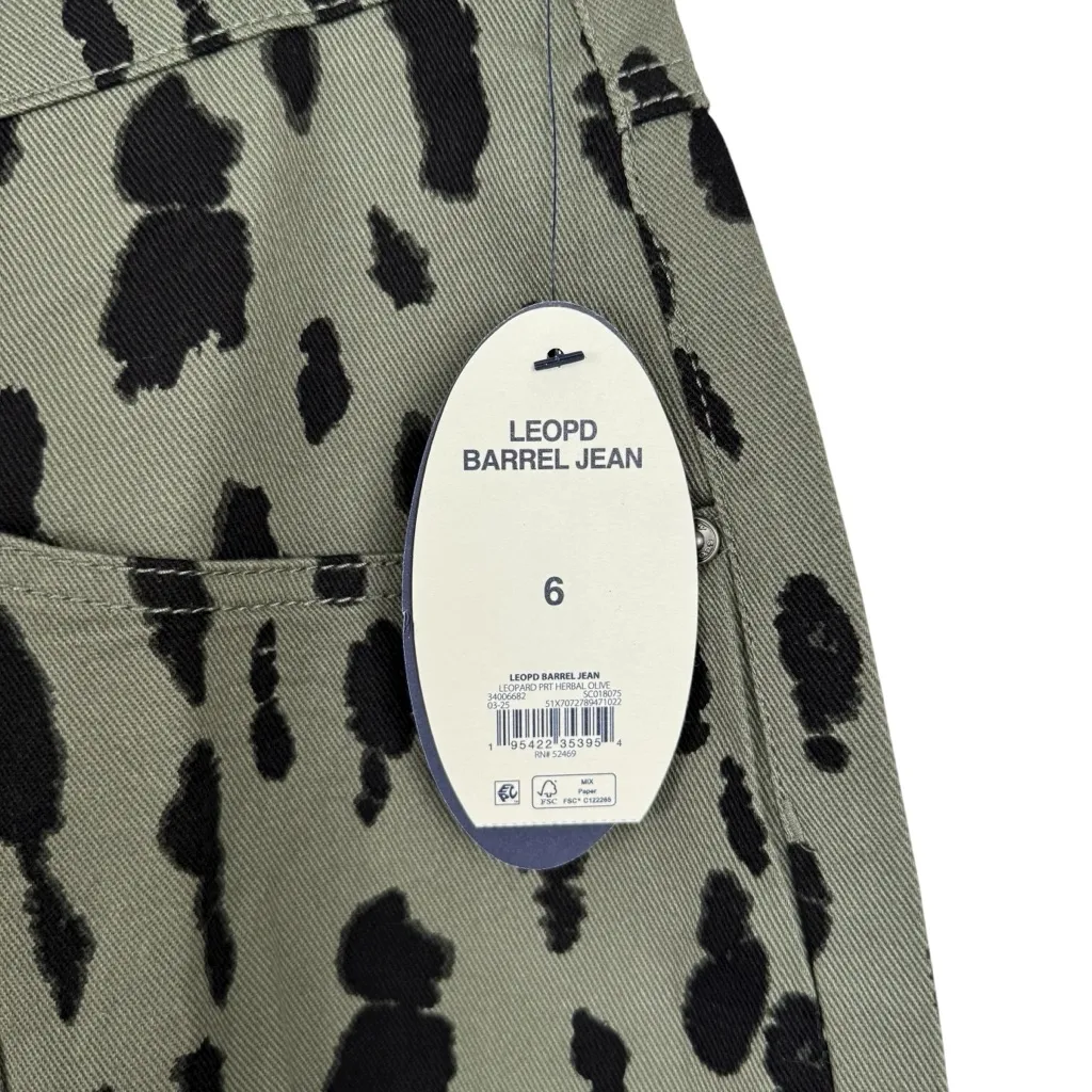 NWT Scoop Seamed Denim Barrel Jeans Wide Leg High Rise Leopard Print Olive SZ 6 Green - Image 9