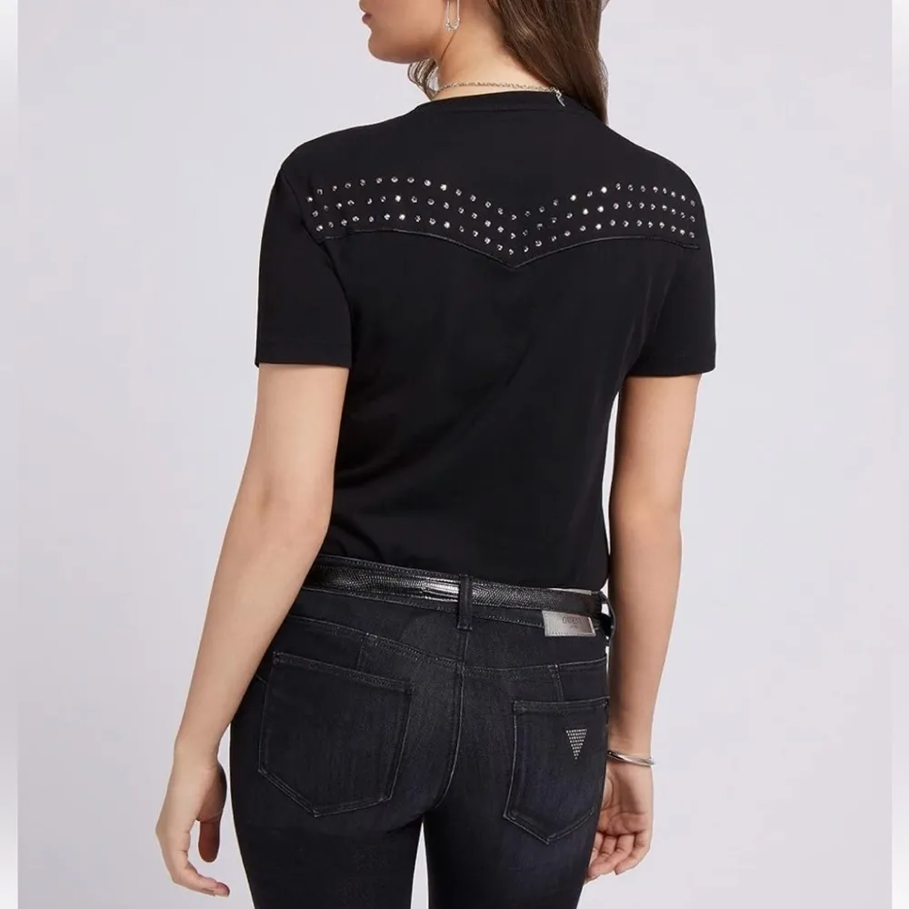 Guess Eco Katarina Embellished Crewneck Tee in Jet Black, New w/Tag $79 - Image 2