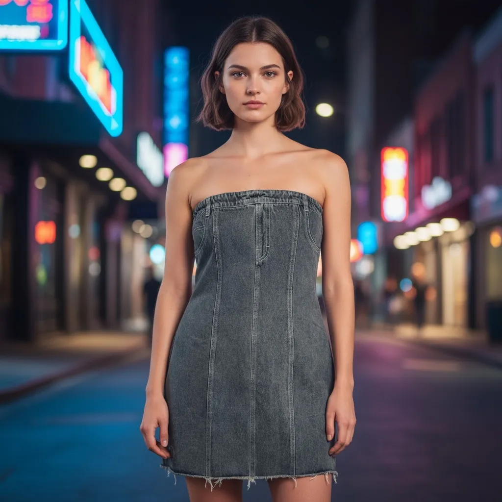 Honor The Gift Light Indigo Denim Strapless Dress Size Medium Blue - Image 3