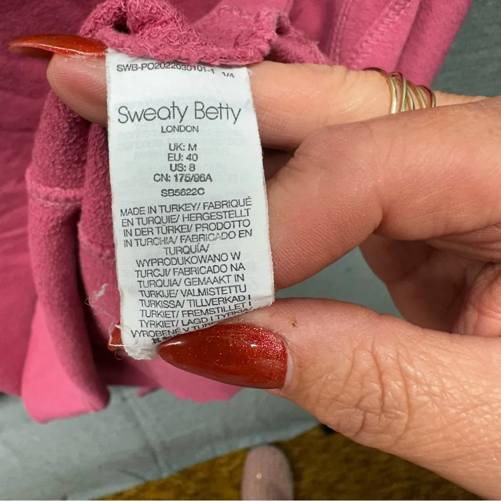 Sweaty Betty After Class Pink Crop Sweatshirt Thumbholes Unique Stiching US 8-10 - Image 5