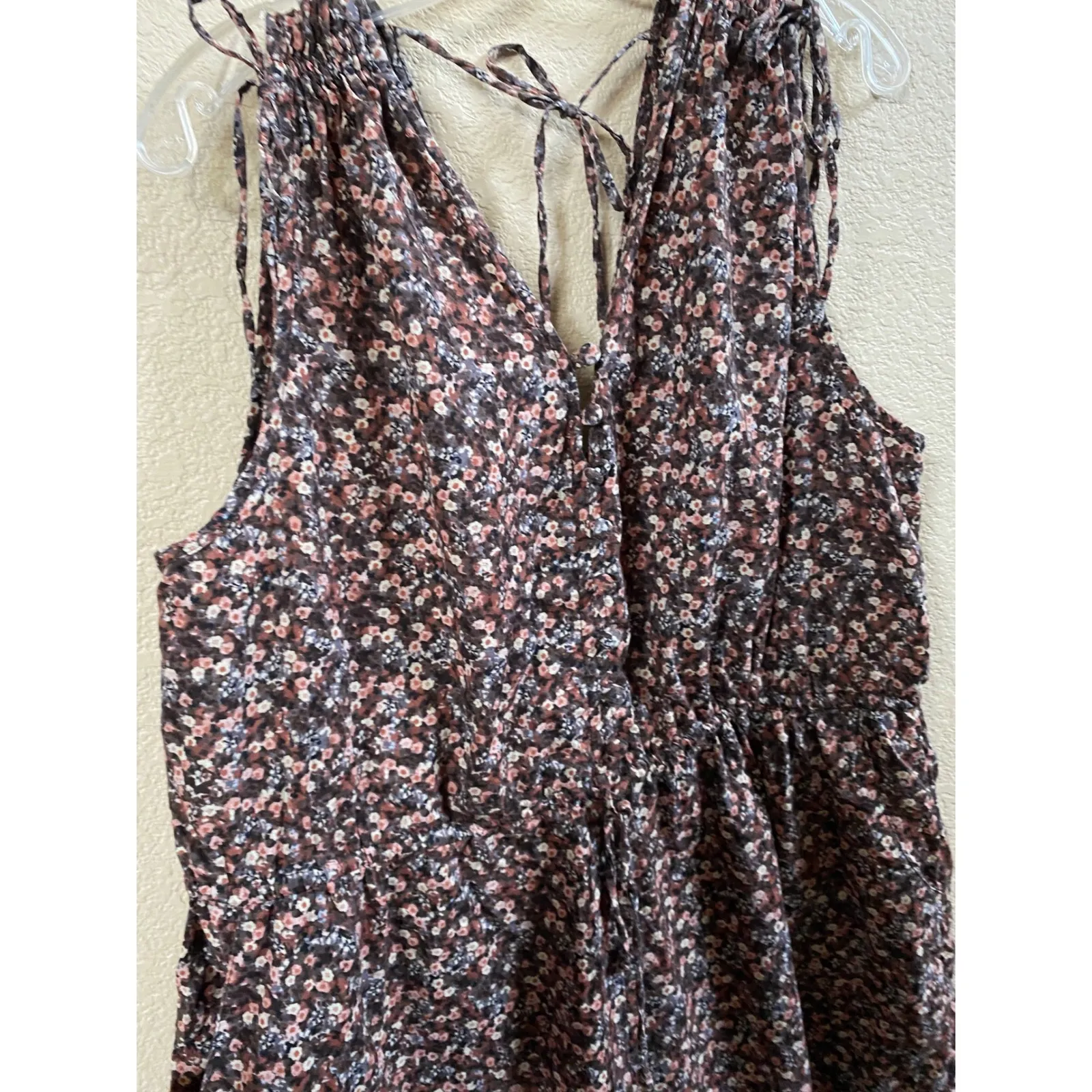Lucky Brand Whimsygoth‎ Women's Cinched Floral Brown lightweight Romper - XL EUC - Image 9