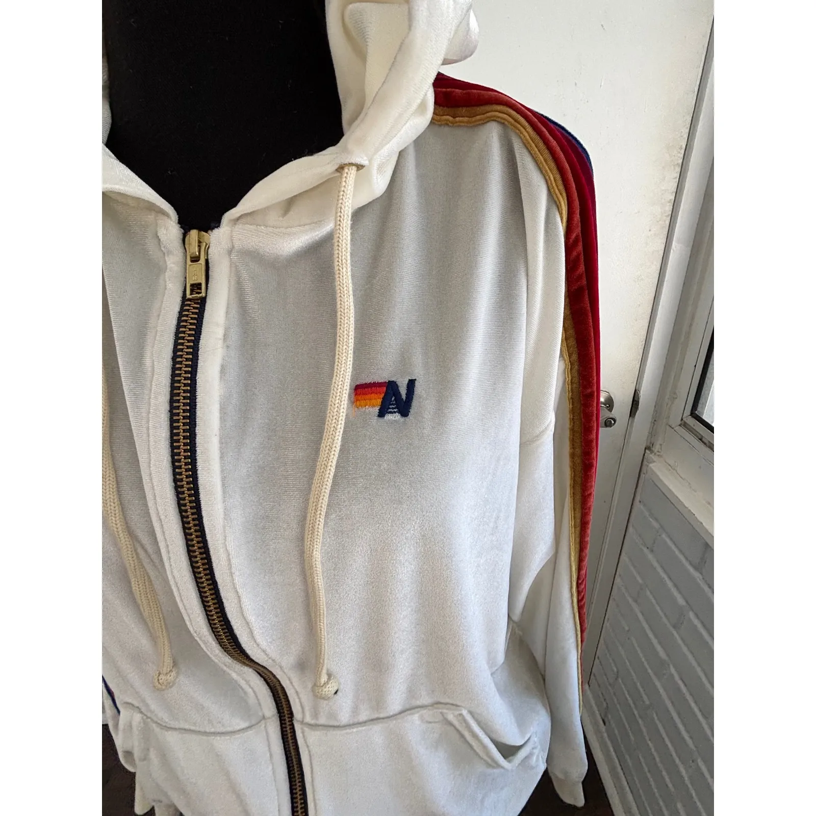 Aviator Nation Classic Velvet Relaxed Zip Hoodie Small Rainbow Athleisure velour - Image 3