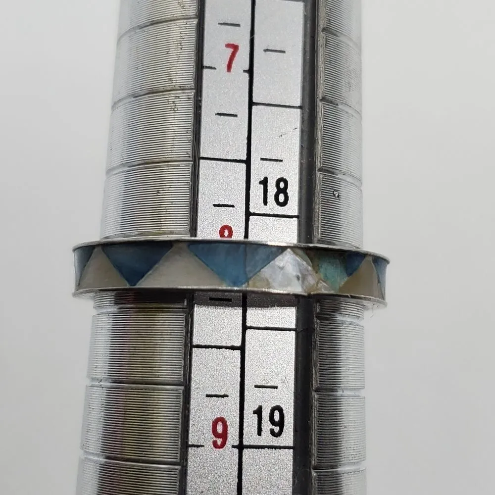 Blue & White Mother Of Pearl Inlay Ring Blue Size 8 - Image 5