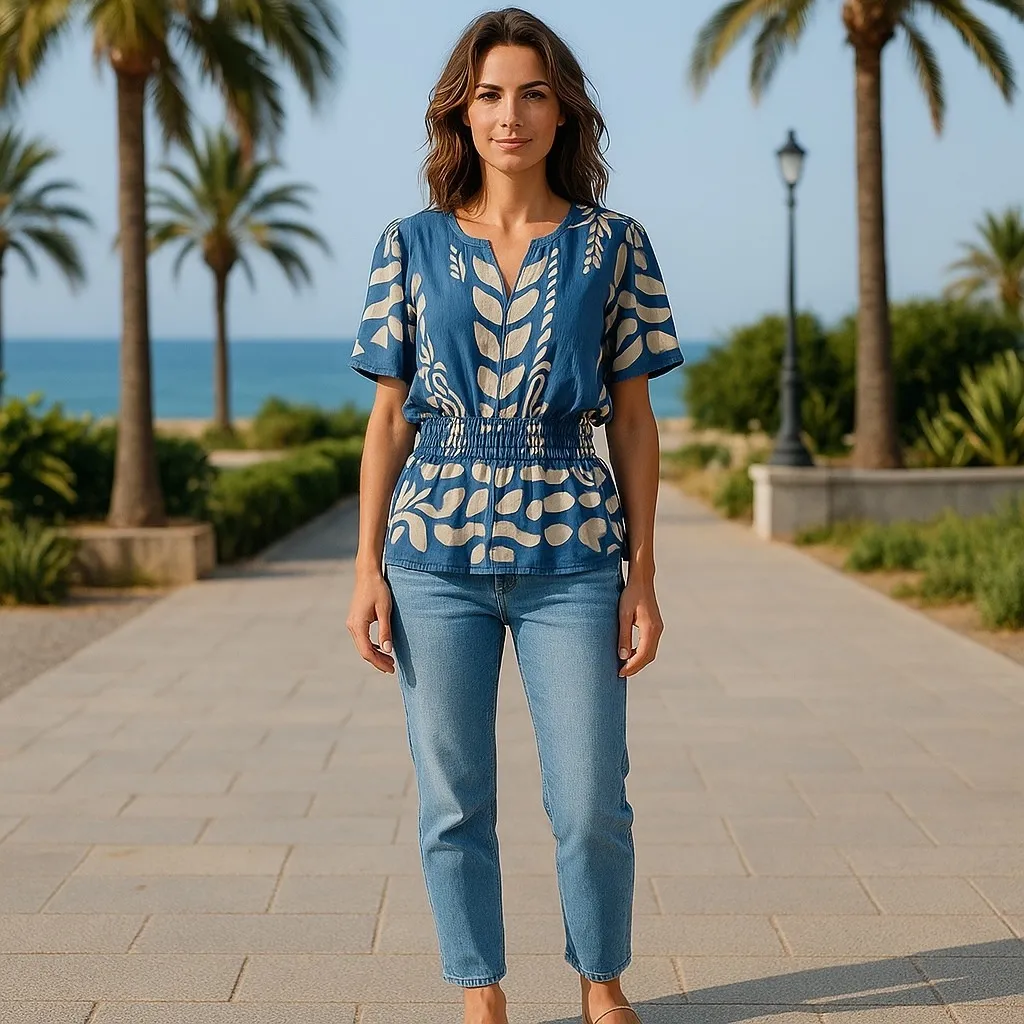 Umgee Colorblock‎ Smocked Waist Short Sleeve V-Neck Pleated Blouse Sz Medium NWT - Image 9