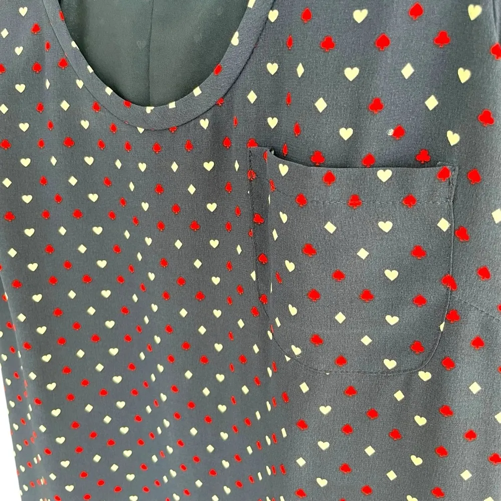 Joie Silk Navy Sleeveless Dress Sccop Neck Racerback Playing Cards Hearts Spades - Image 4