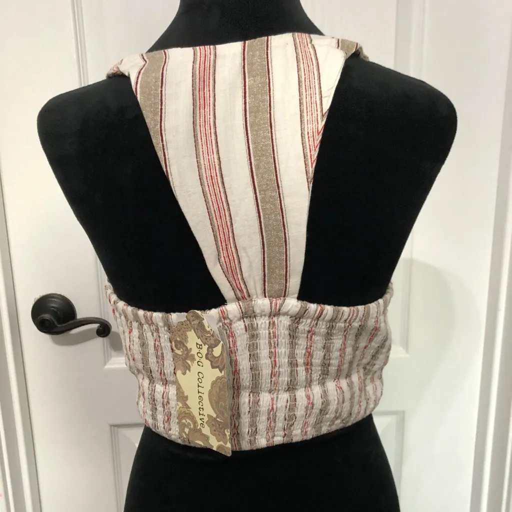 B.O.G. Collective Striped Halter Crop‎ Top Beige & Red Small Viscose/Linen NWT Size undefined - Image 3