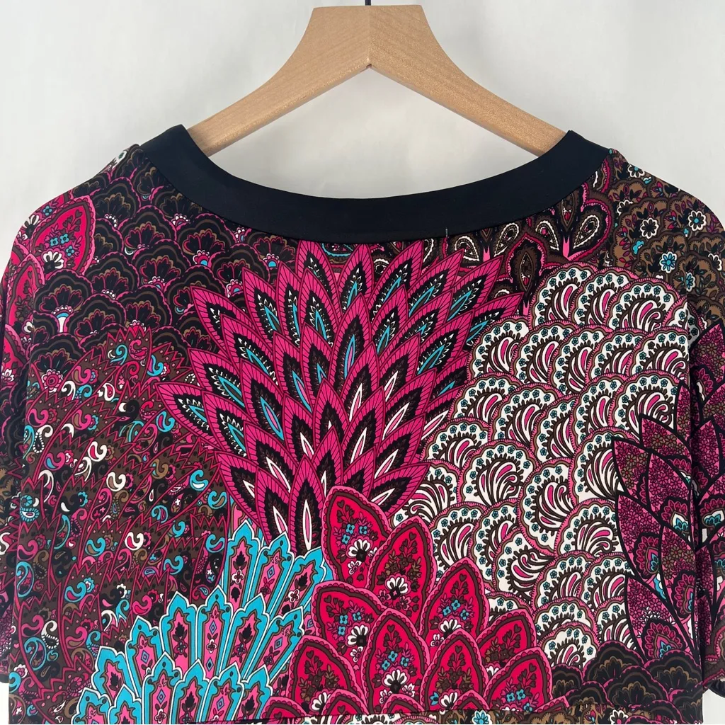 Marc Bouwer Pink Blue Paisley Feather Patterned Zip Front Dolman V - Image 12