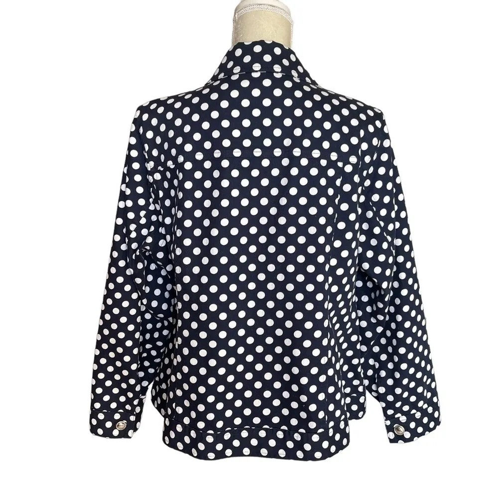𝅺CJ  Banks Women’s Navy White Polka Dots Jacket Size 1X Denim Buttons Casual - Image 4