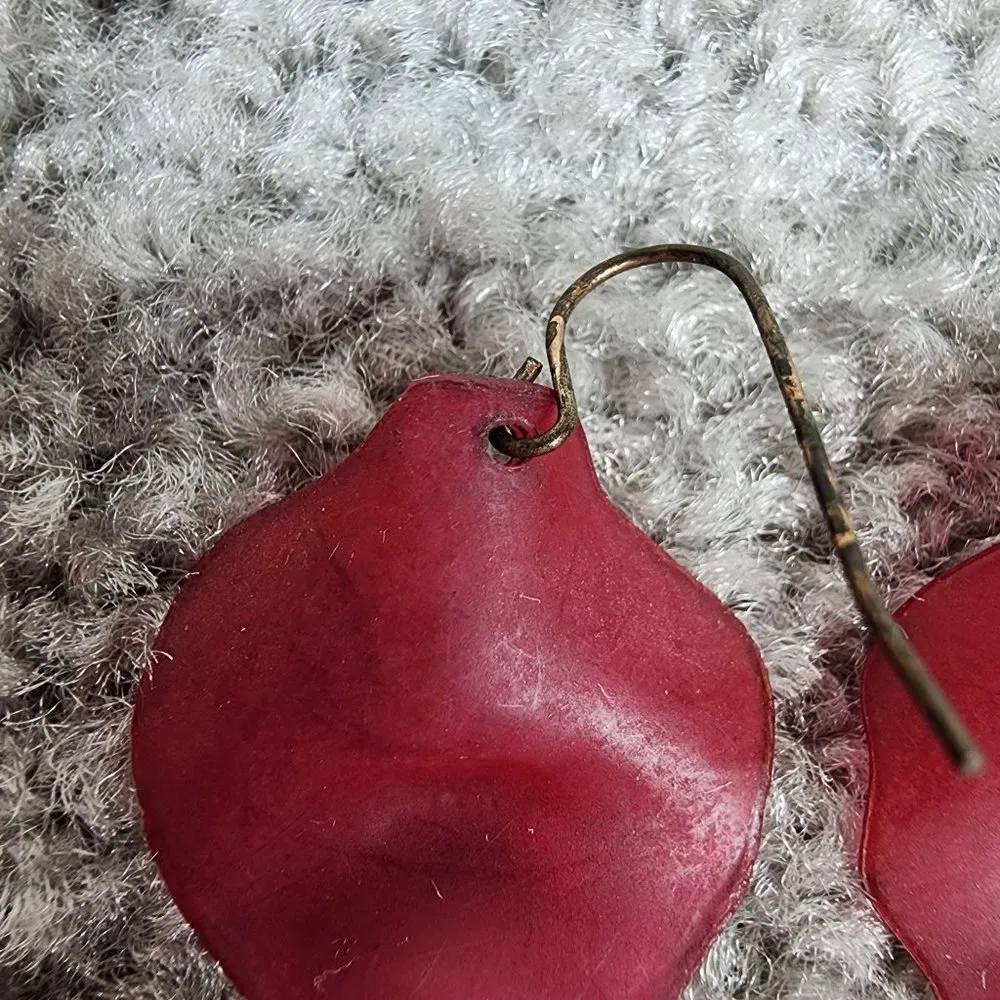 Red Plastic Dangle Earrings Pierced Hook Ear Wires Vintage - Image 9