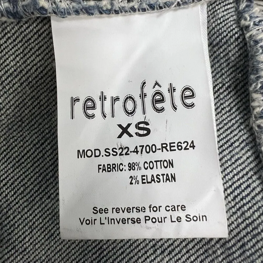 Retrofete Megh Strapless pleated Denim Mini Dress Marble Sky Button Front XS - Image 11