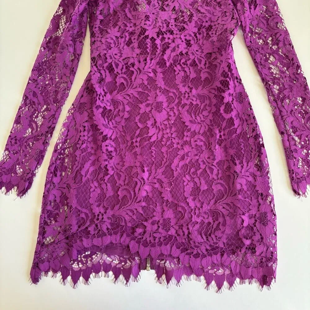 For Love & Lemons Maui Waui Lace Long Sleeve Mini Dress Purple Orchid XS - Image 6
