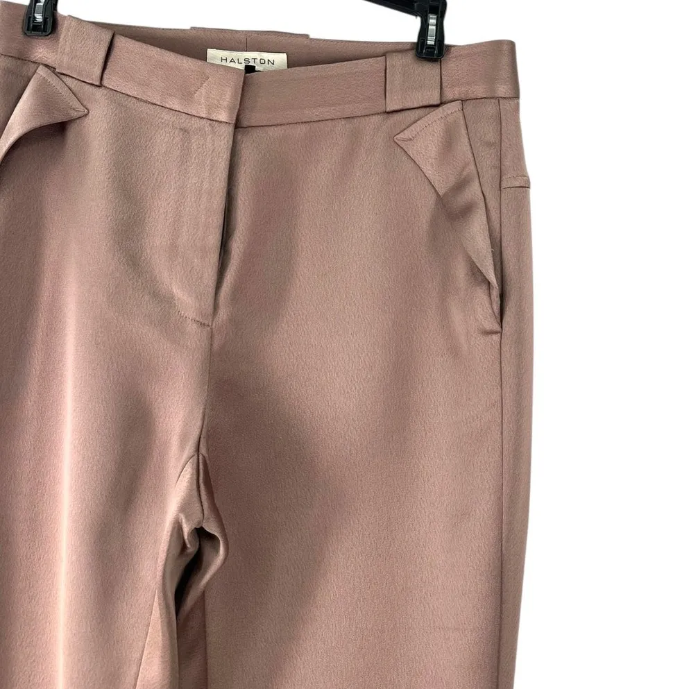 HALSTON 4 /S Satin Tie Pant High Waist Trouser Bow Hem Champagne 25" inseam Gold - Image 3