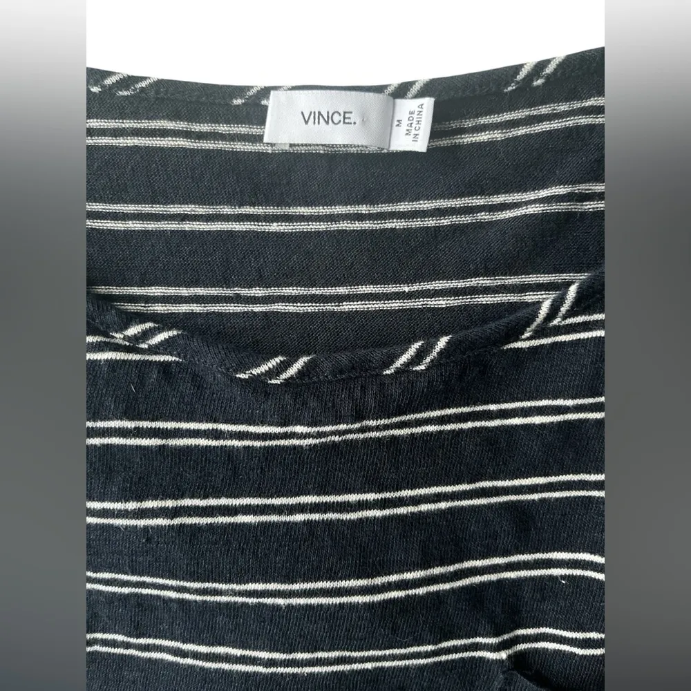 Vince Ladies Black and White Stripe Linen Midi Dress Size Medium - Image 3