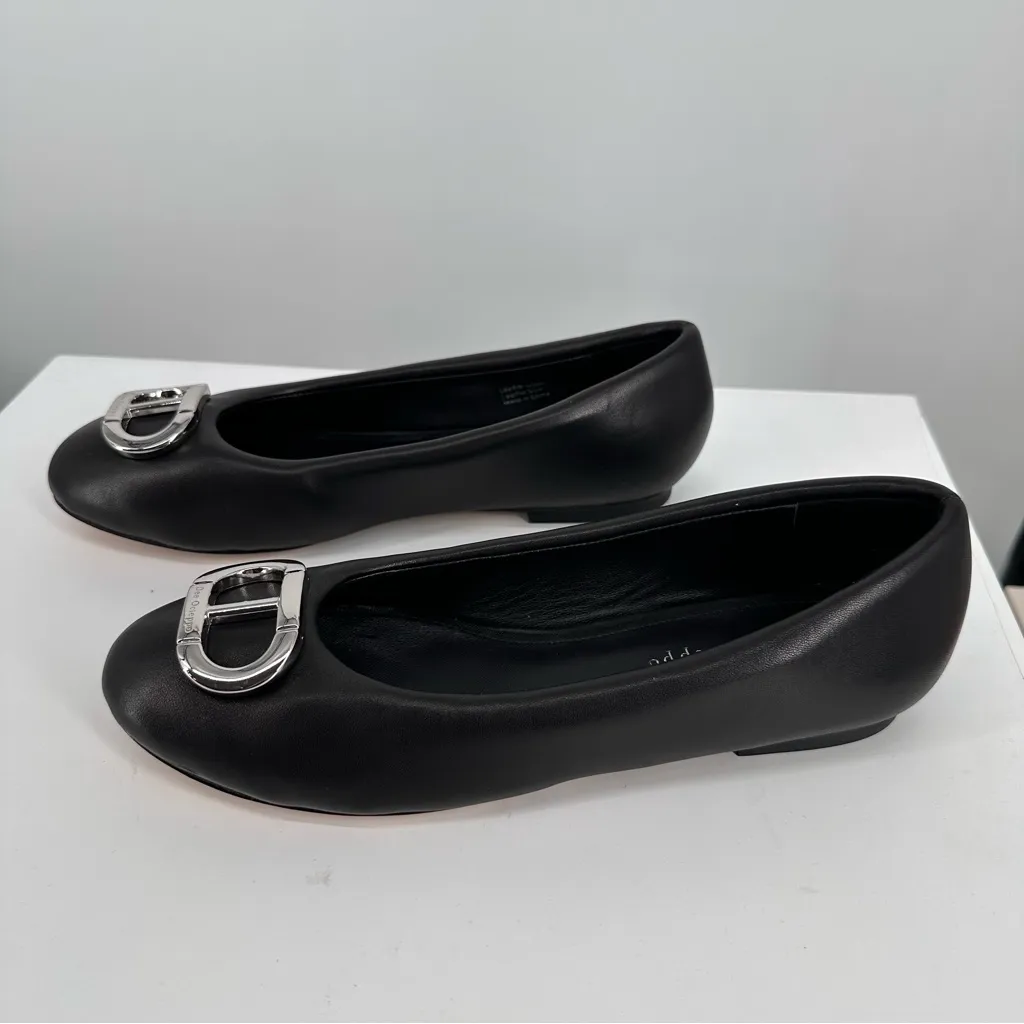 Dee Ocleppo Prague Embellished Flats in Black size 8 Silver Logo Buckle Leather - Image 7