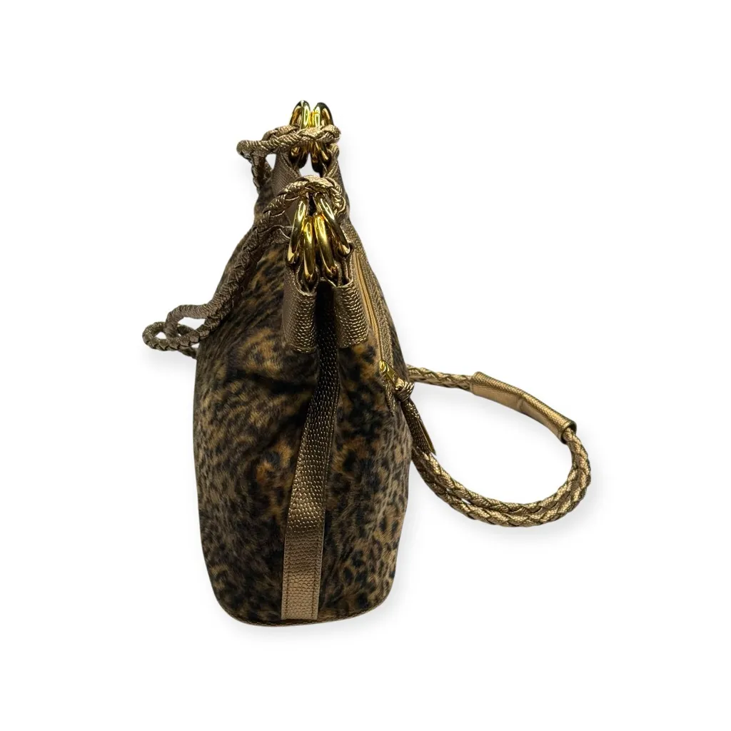 Tiannl ✽ Faux Fur Crossbody Handbag ✽ Animal Print ✽ Vegan Gold Metal Snakeskin Brown - Image 4