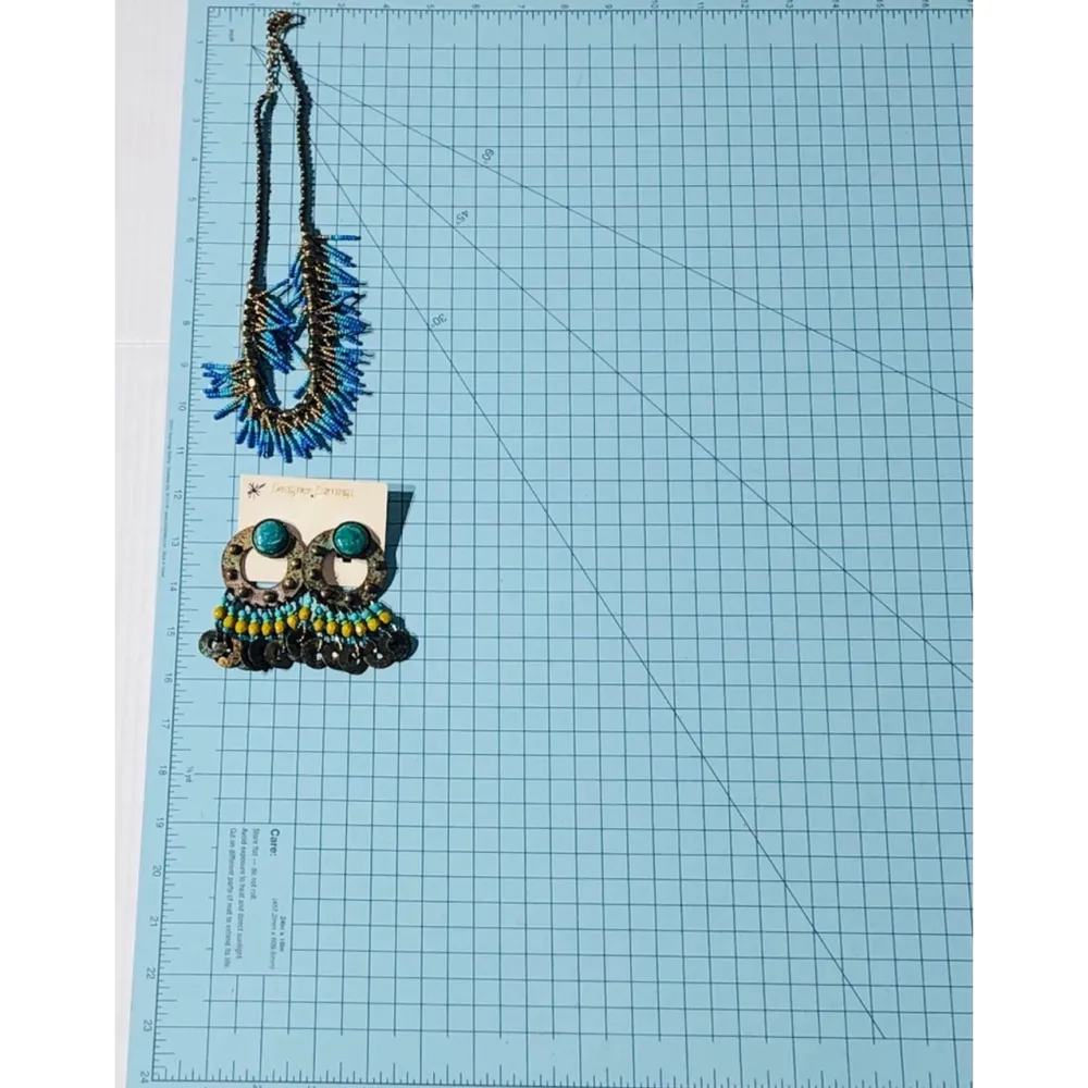 Vintage Gold Tone Beaded Fringe Tassel Necklace Earrings Set - Image 5