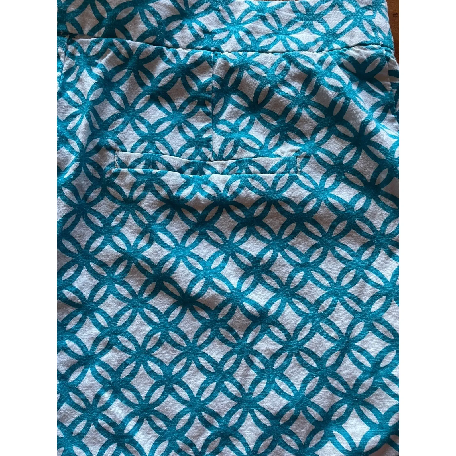 Market & Spruce Teal White Geometric Print Linen Blend Stretch Women's Size 10 - Image 7