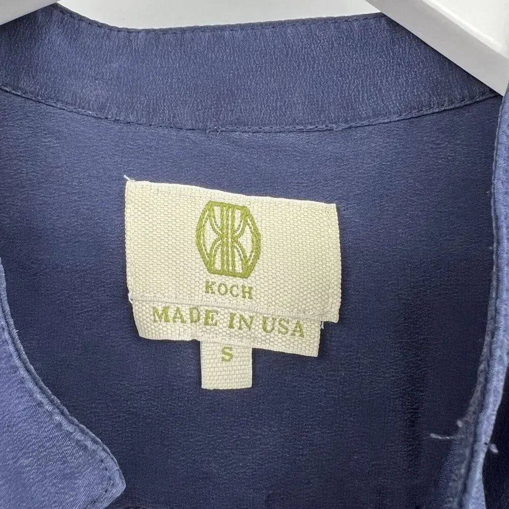 Koch 100% Silk Mini‎ Tunic Shirt Dress Navy Blue 3/4 Length Sleeves Size Small - Image 7