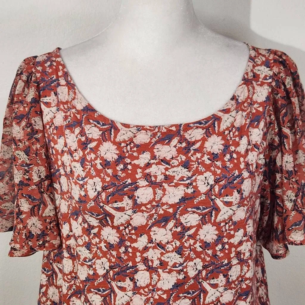 Lucky Brand Red Floral Print Boho Top Size Small Red Floral Top - Image 2