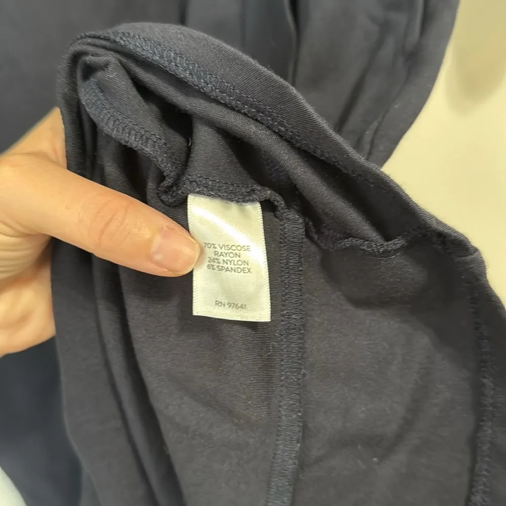 J Jill Ponte Knit Navy Blue Midi Ruffle Hem Dress Size Medium Petite - Image 7