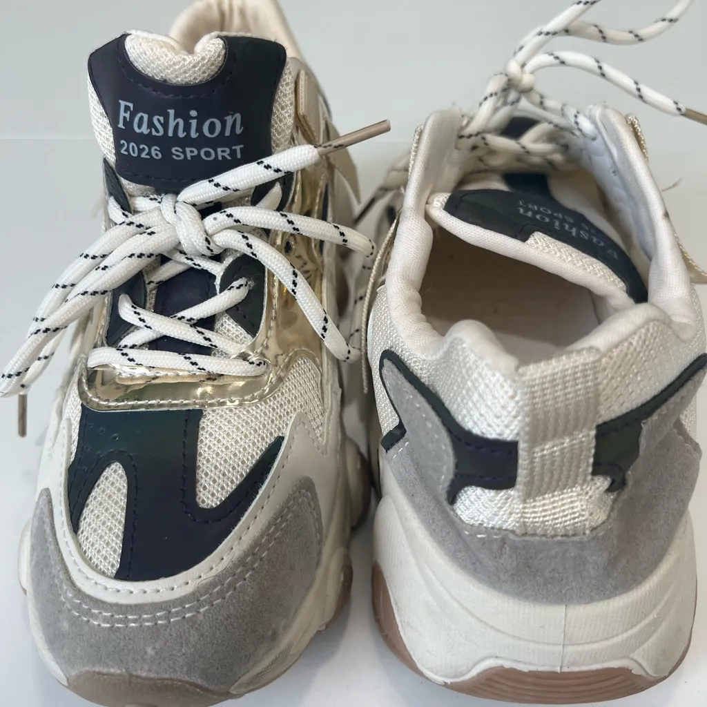 SHEIN White and Gold Chunky Sneakers - Image 2