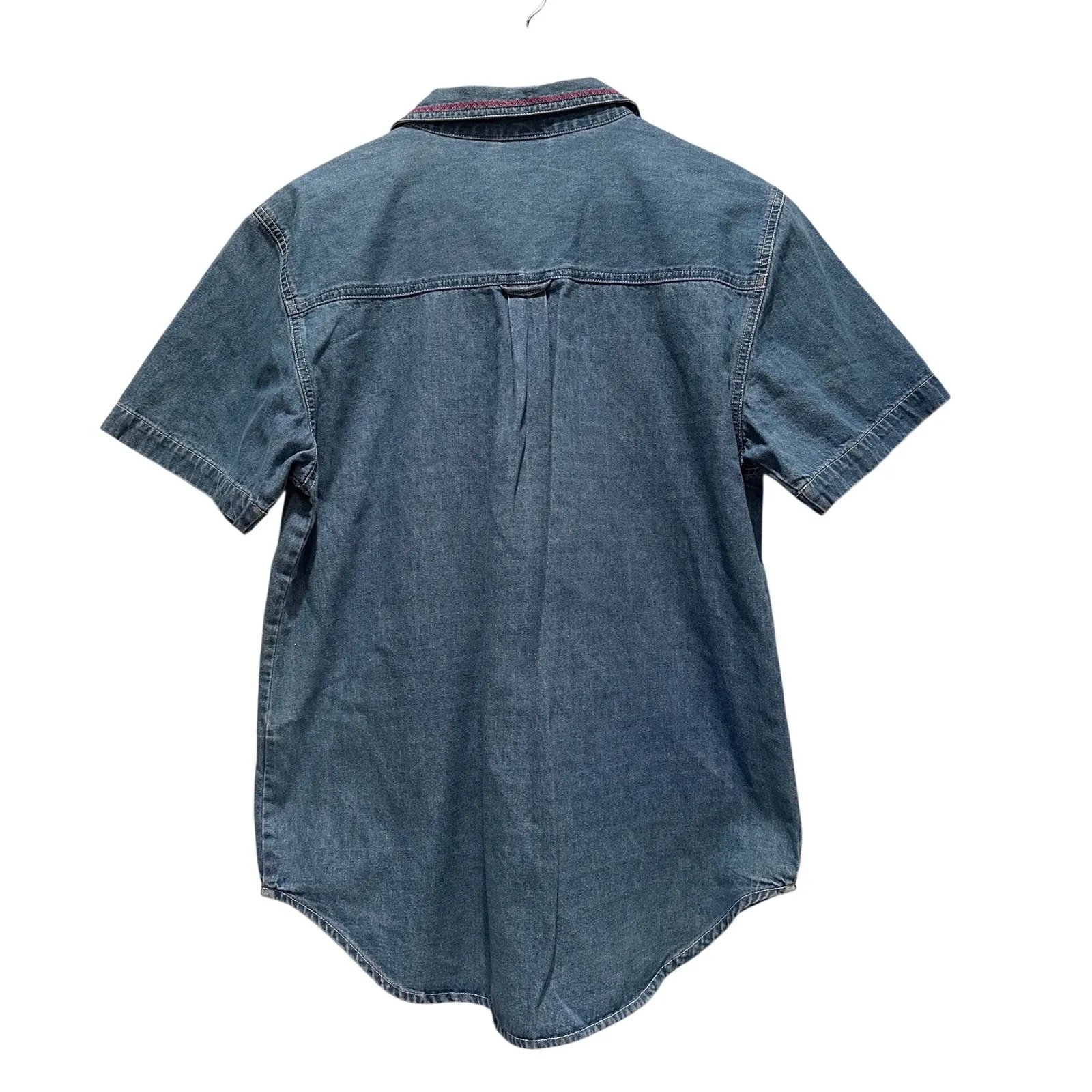 Vintage Bobbie Brooks Floral Embroidered Short Sleeve Denim Shirt Medium Blue - Image 2