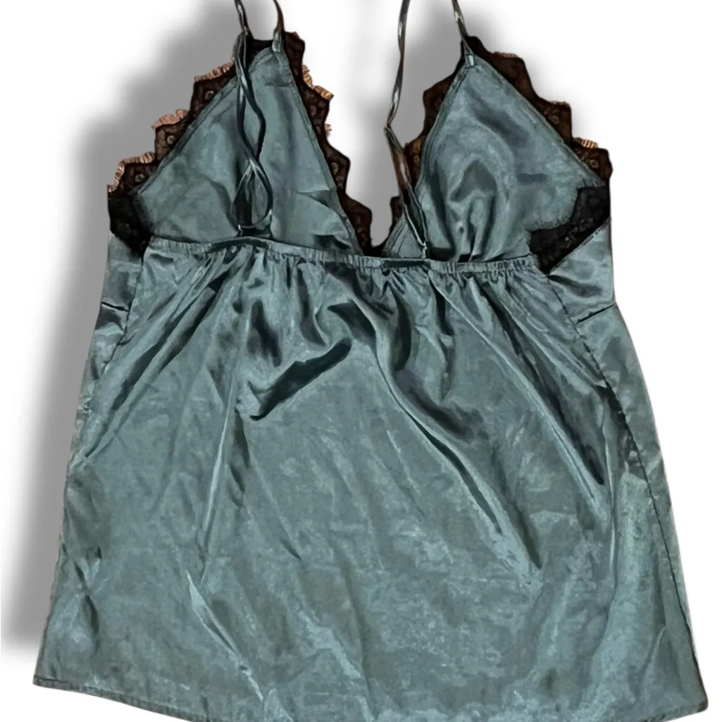 Y2K Unbranded Babydoll Camisole Women’s Seafoam Green W/ Black Lace M Size M - Image 2