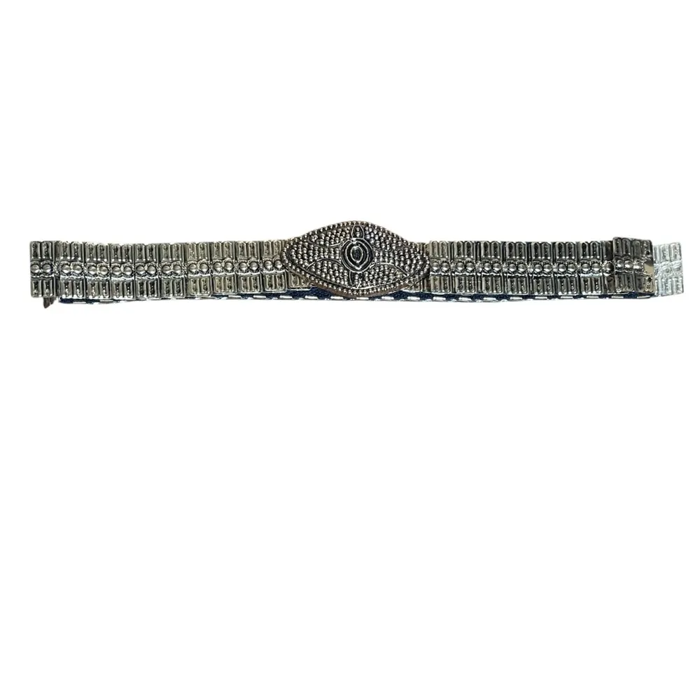 VTG Harwill NY Gold Tone Stretch Hammered Metal Statement Belt 70s Oval Retro - Image 6