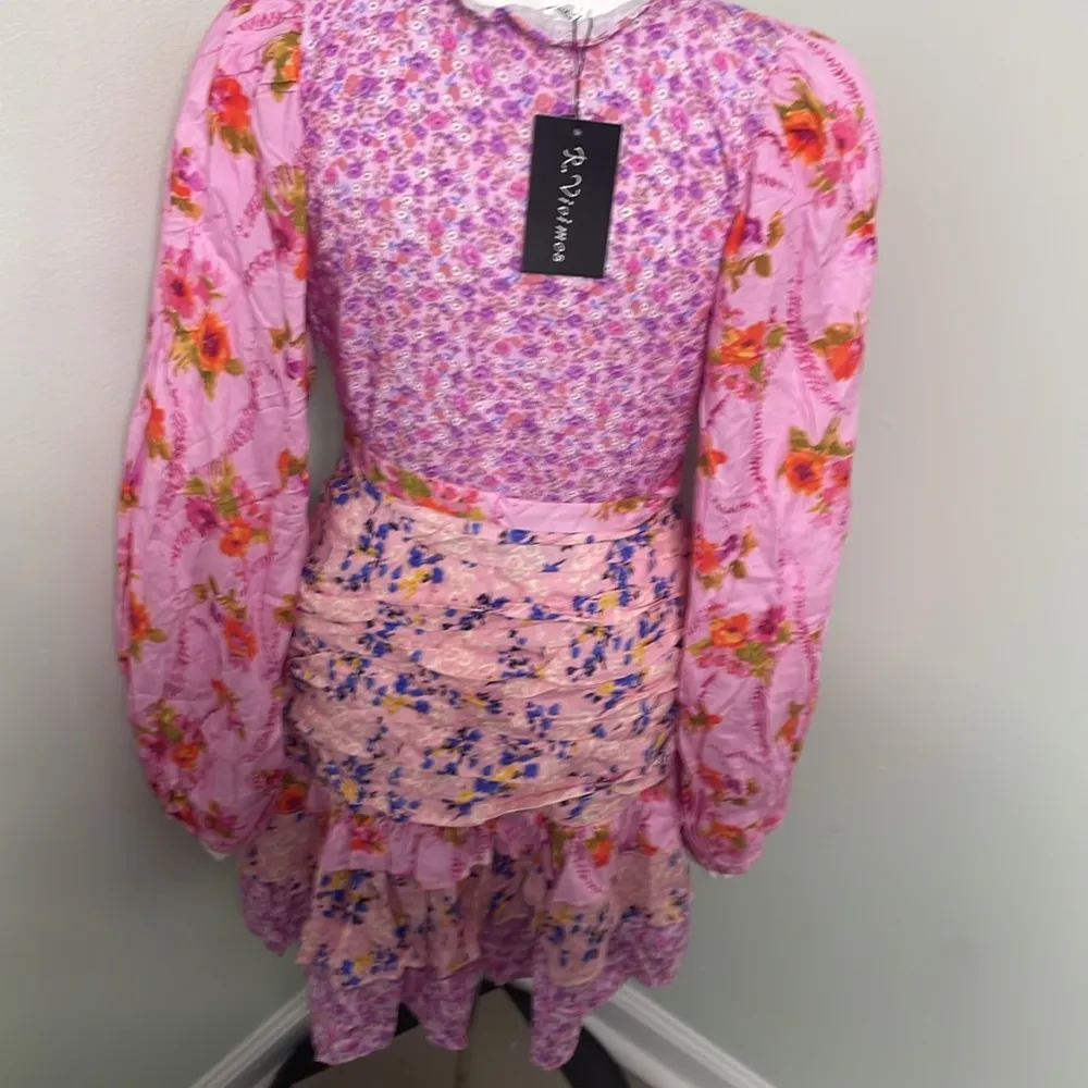 R. VIVIMOS Pink Boho Floral V neck Dress small NEW Blue - Image 10