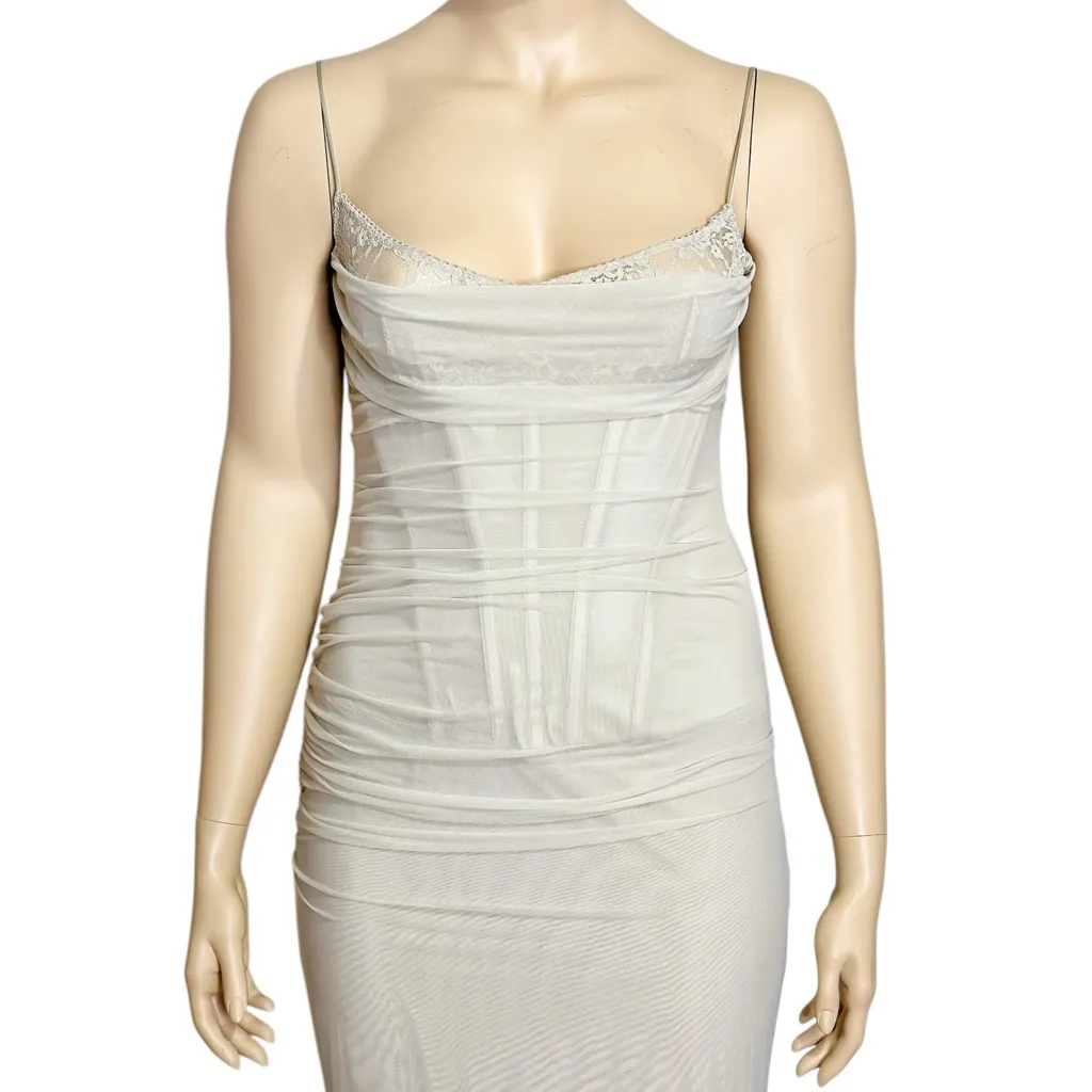 HOUSE OF CB Nalini Mesh Lace Corset Maxi Dress, Sand, L+ - Image 13