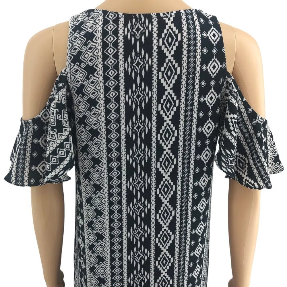 Bar III SMALL Black Cold Shoulder Southwestern Sheath Long Maxi Dress - Image 5