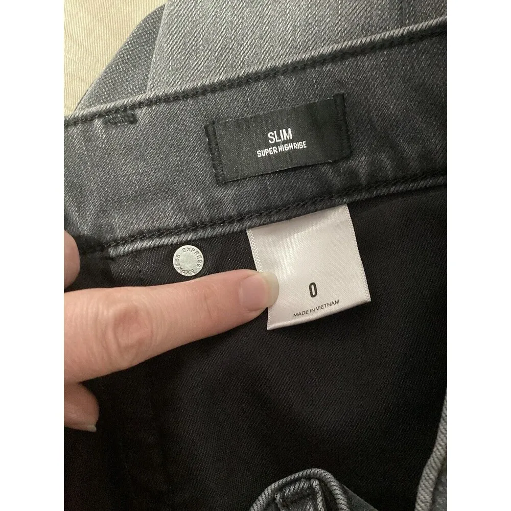 Express Gray Slim Super High Rise Distressed Jeans 0 - Image 6