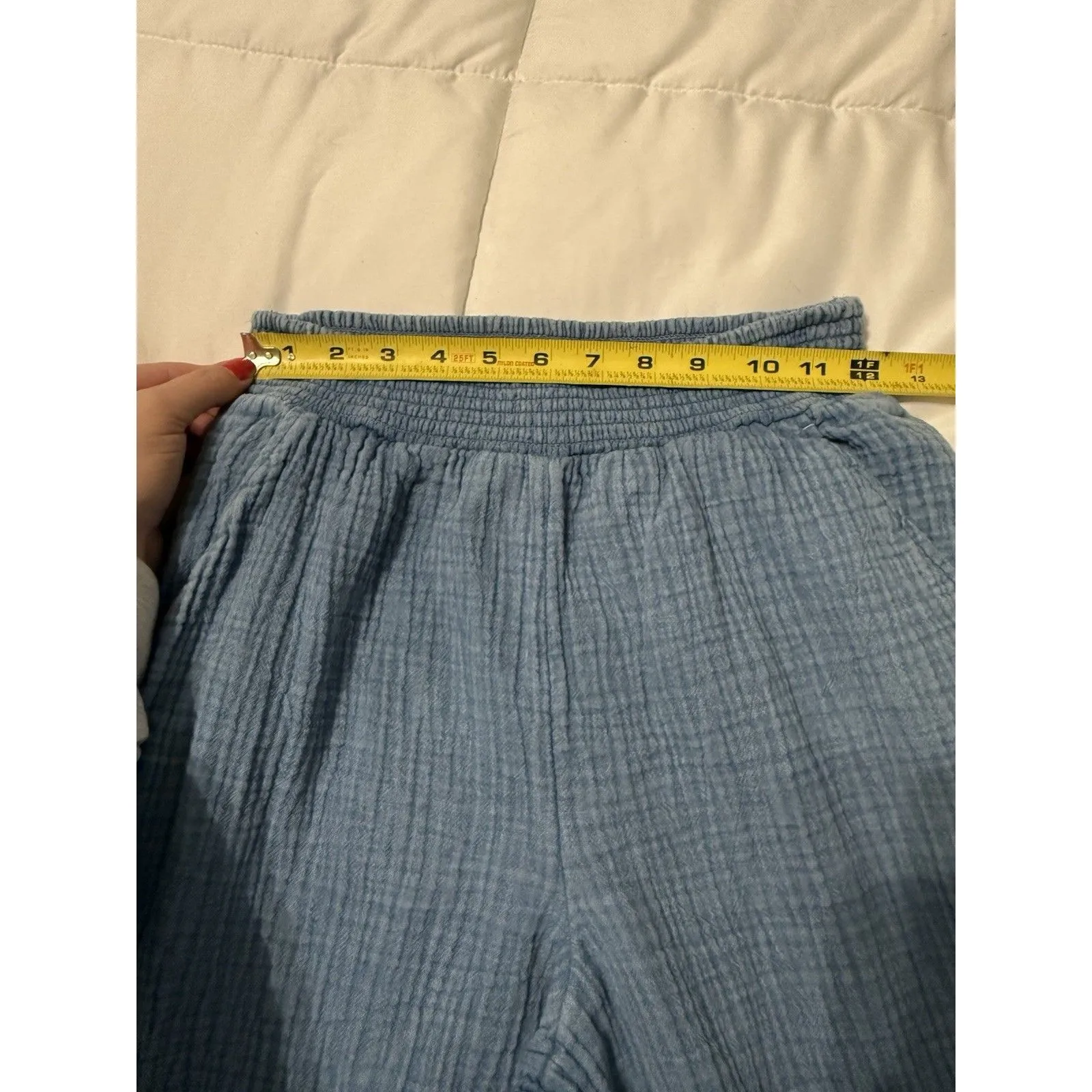 Aerie High Waist Blue Gauze Wide Split Leg Pants Smocked Elastic Waist Small S - Image 8