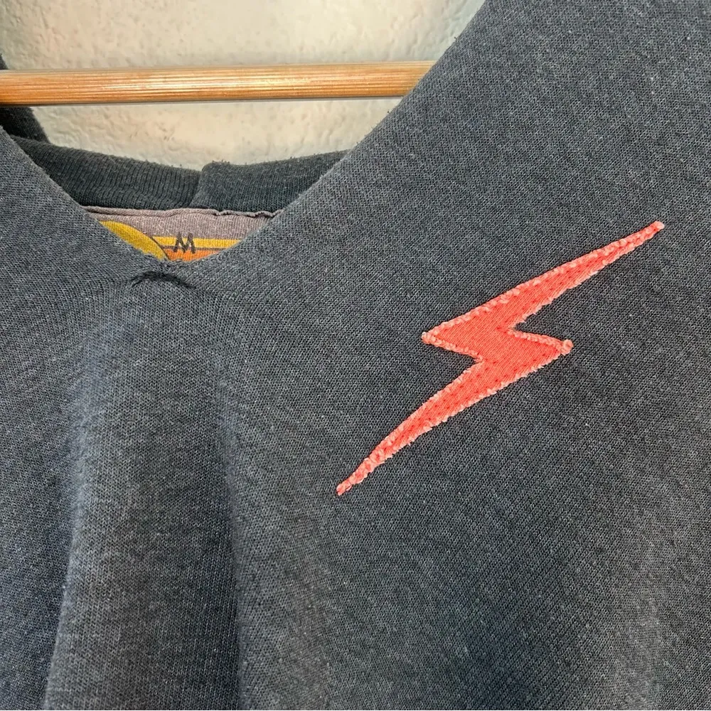 Aviator Nation Bolt Stitch Chevron Split Neck Pullover Crop Hoodie grey medium - Image 4