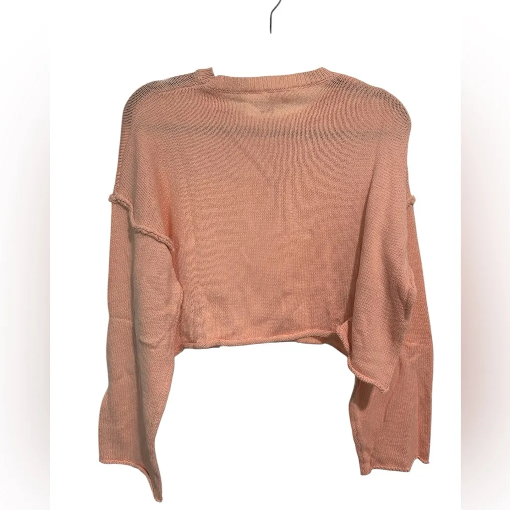 Pink‎ Cropped Long Sleeve Crew Neck Sweatshirt Pink - Image 2