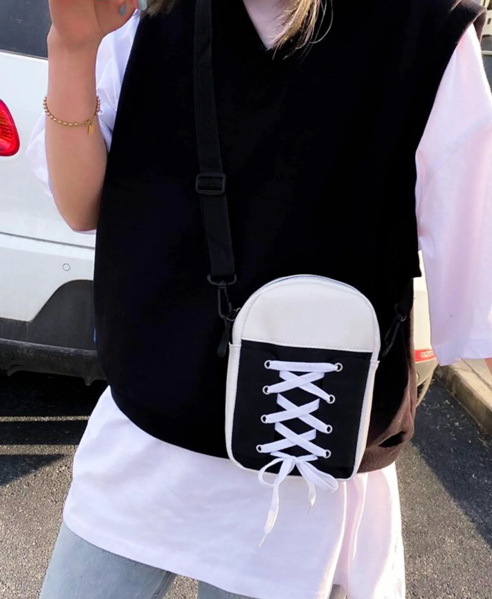 Chic Canvas Lace-Up  Crossbody Bag - Image 2