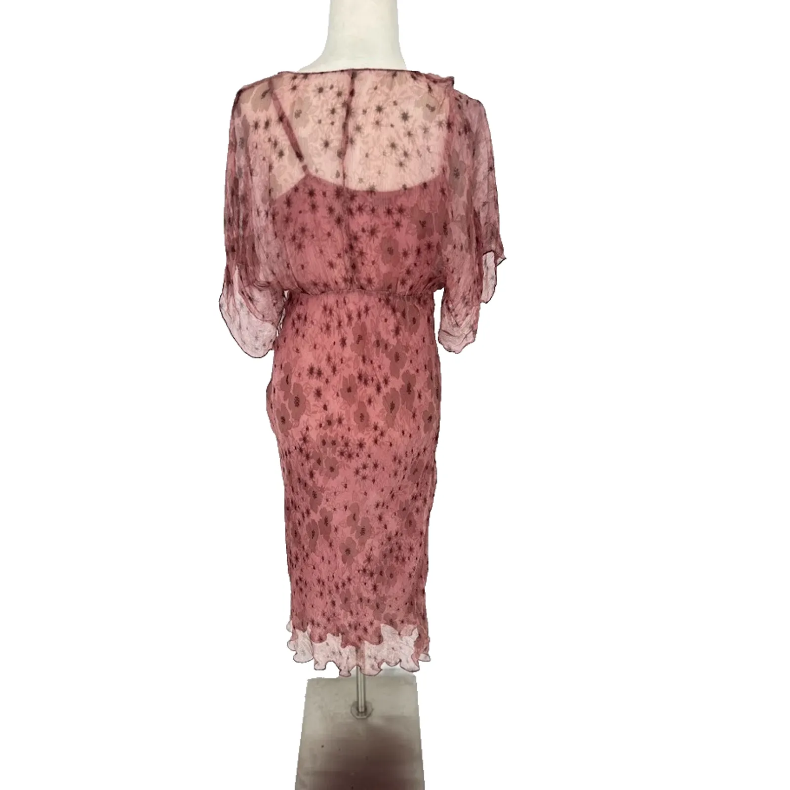 Karavan Midi Dress Large Fairy Babydoll Y2K Floral Sheer Rose Pink Cottagecore - Image 7