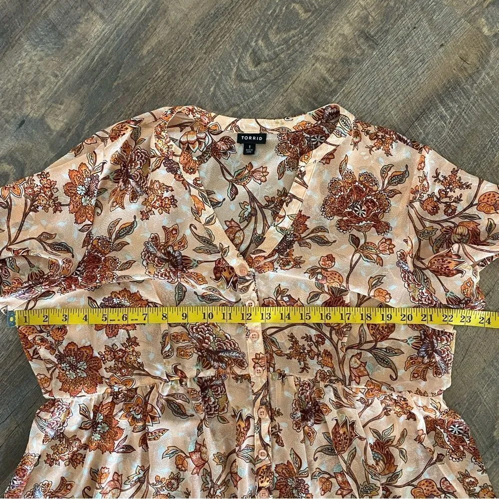 TORRID Top Hi Lo Lexie Babydoll Floral Flowy Size 1 - Image 11