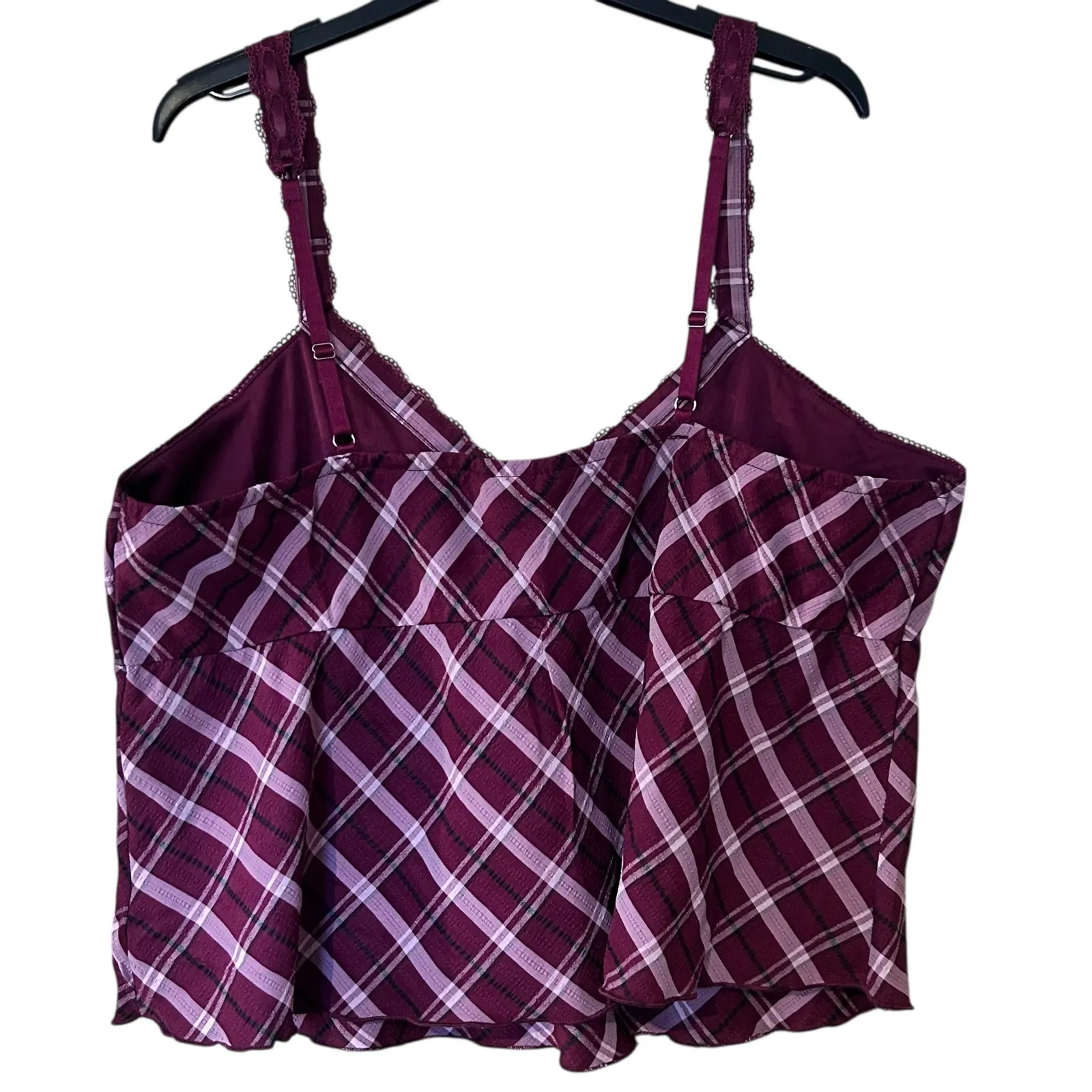 Baby Doll Top Cropped Burgundy Plaid Y2K Lace Bow Milk Maid XXL No Boundaries - Image 7