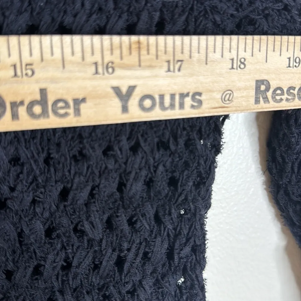 St. John Silk Bow Black Cotton Open Knit Sweater Small Round Neck Long Sleeve - Image 8