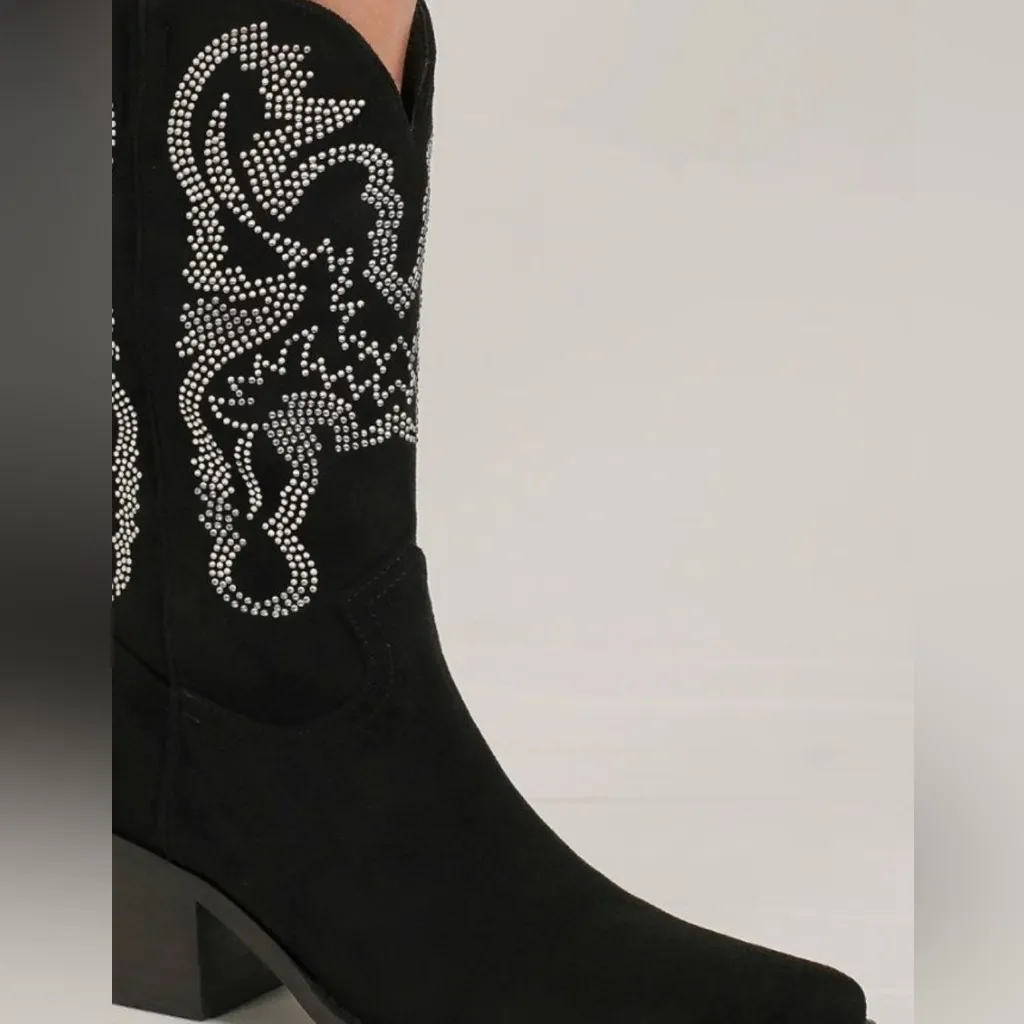 Black Western Embellished Women's Boots Size 8.5 - Image 2