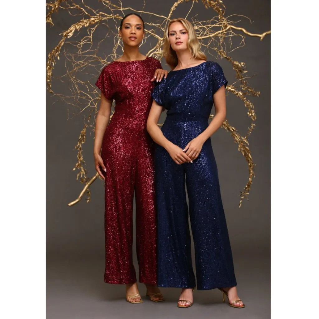 NWT  MAGGY LONDON amber sequin jumpsuit in burgundy - Image 2