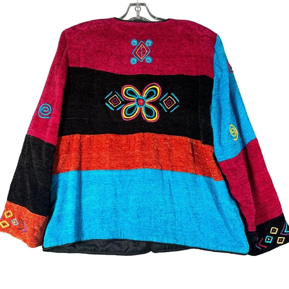 Vtg 90s Allure Womens Large Button Up Patchwork Hippie Toggle Long Sleeve Coat Pink - Image 13