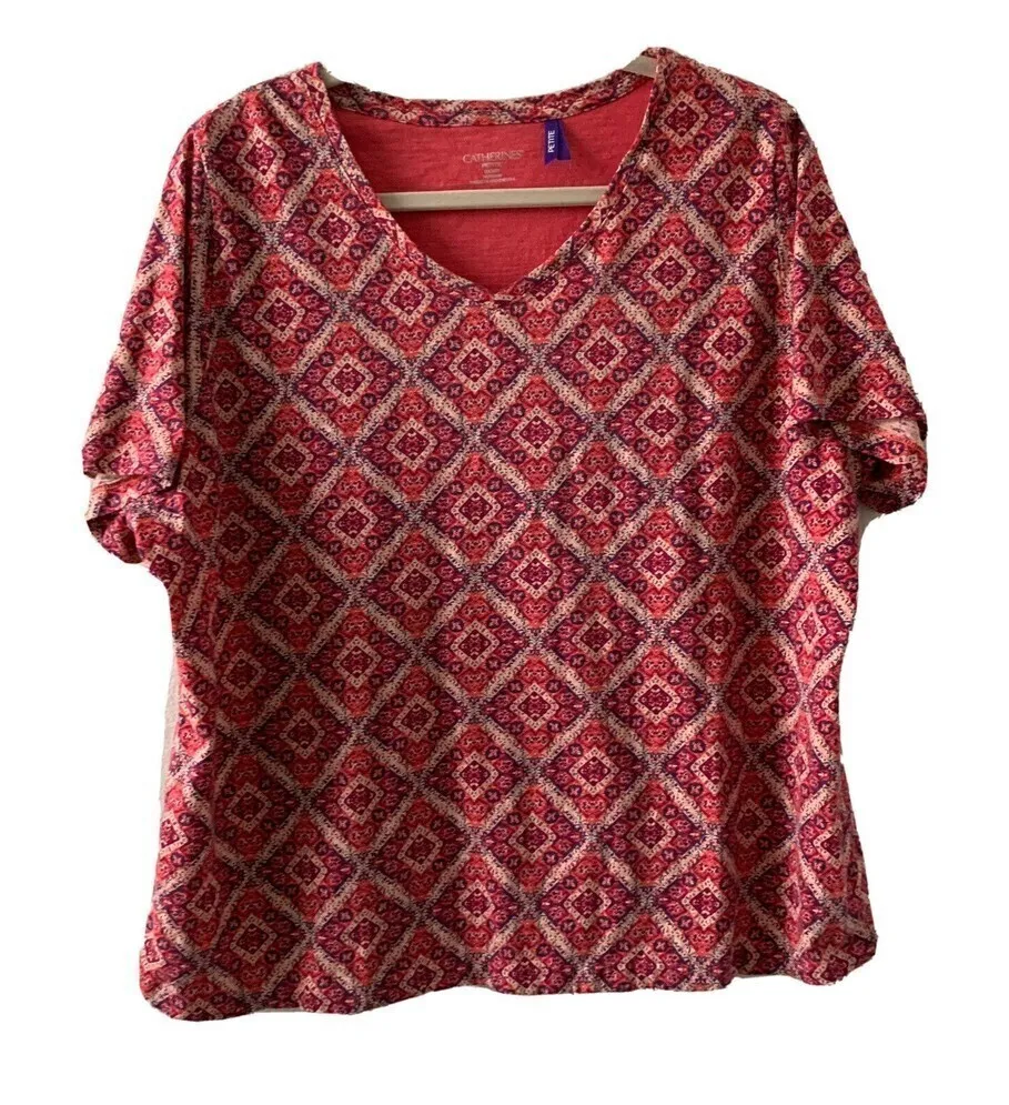 Catherines Womens Size 0X 14/16W Petite Multicolor Paisley Print V Neck Blouse - Image 1
