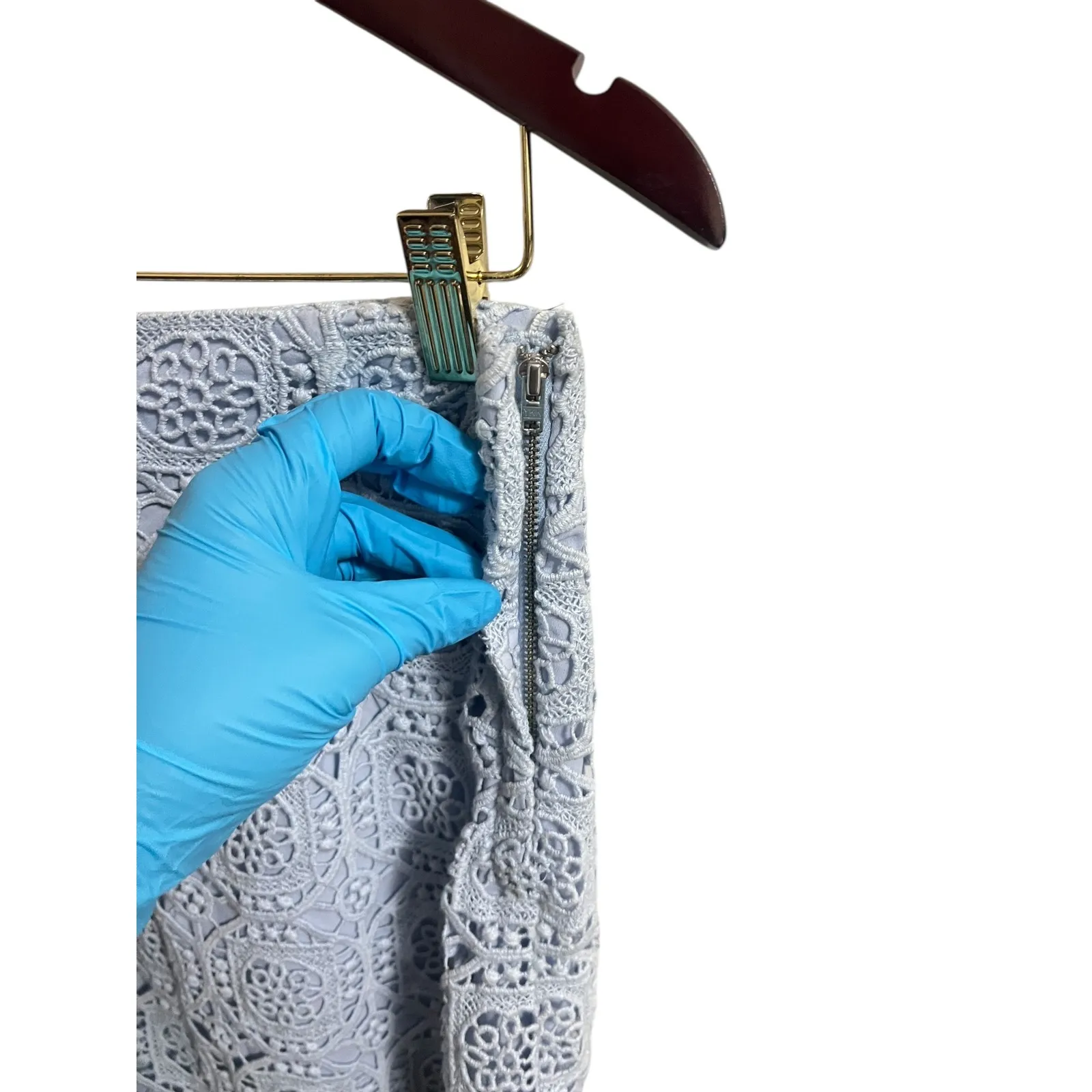 Zara Woman Pencil Skirt Womens Size S Crochet Lace Knit Midi Blue coquette Party - Image 5