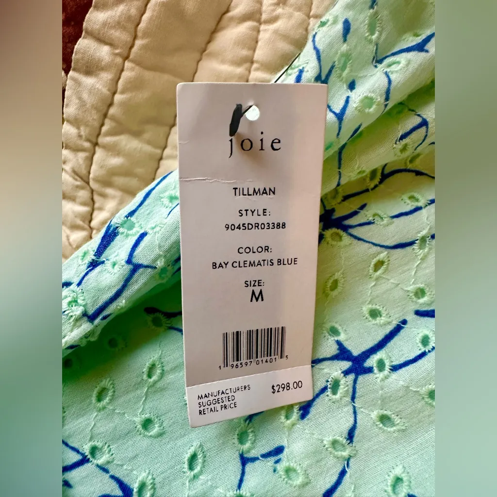 New with tags Joie Belted Eyelet 100% Cotton Dress Mint Green & Blue size M - Image 8