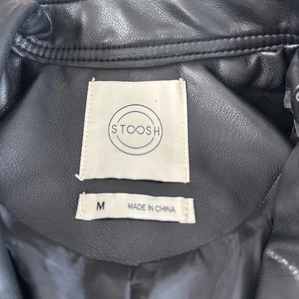 STOOSH Black Red White Stripe Vegan Leather Cropped Moto Jacket Size Medium - Image 5